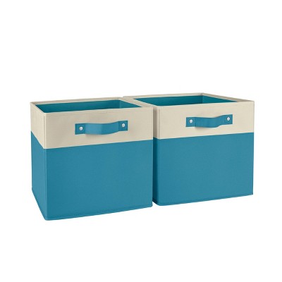 RiverRidge Kids' 2pc Two-Tone Collapsible Cube Fabric Storage Bins with Handles for Playroom Organization