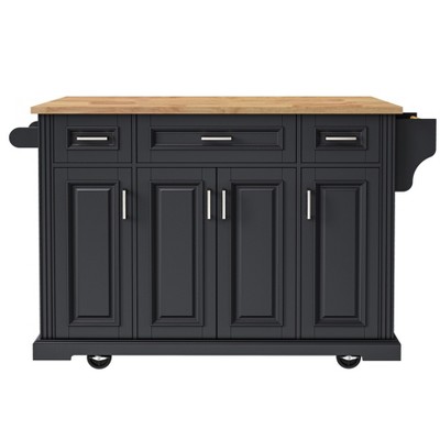 XINGHANZHENXUAN White Kitchen Island with Drop Leaf, Rolling Cart on Wheels, Rubber Wood Top & Embossed Texture for Farmhouse Kitchens