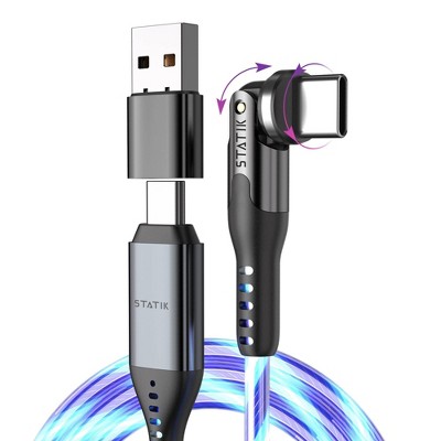 STATIK PowerPivot Pro 360-Degree USB-C to USB-C Glowing LED Charging Cable