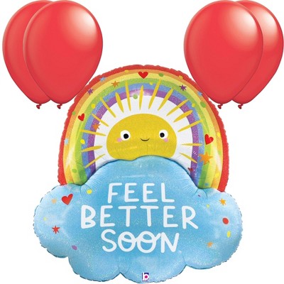 LoonBalloon 35 Inch Feel Better Rainbow Sun Balloon with 4 Latex Balloons – Cheerful Get Well Soon Balloon Set