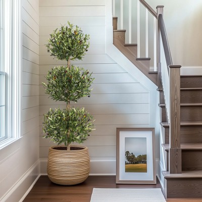 5FT Artificial Olive Tree with Three-Tier Sphere Design in White Planter - Realistic Faux Indoor/Outdoor Decor, UV-Resistant & Low Maintenance