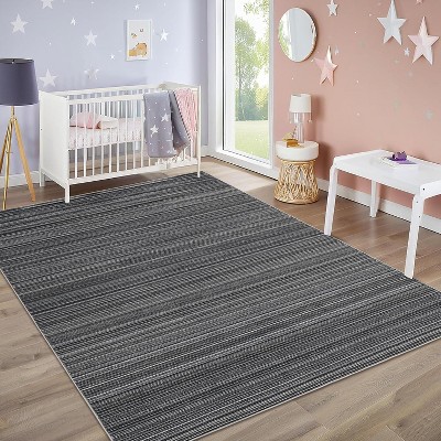 GustoWave Various sizes Modern Stripe Machine Washable Area Rug for Bedroom, Living Room, Black
