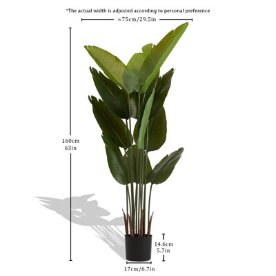 5 FT Artificial Bird of Paradise Tree Set of 2, Faux Tropical Palm Tree In Pot, Greenery Potted Plant with Realistic Leaves for Home Living Room