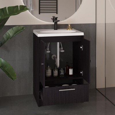 SEVOBAL Bathroom Vanities 60in Two Door Vanities with Two Drawers and Open Shelves for Bathroom Storage, Black, 34.26"*23.23"*13.39"
