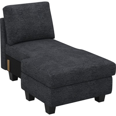 Belffin Left-Facing Storage Chaise Module - Expandable Chenille Sectional with Hidden Compartments & Quick Assembly，Black