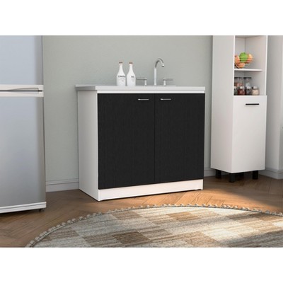 Napoles Utility Sink With Cabinet, Double Door, One Shelf -White / Black