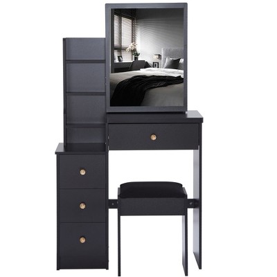 Makeup Vanity Desk With Large Sliding Mirror, Large Storage Makeup Table With Multiple Drawers, Cushioned Stool, Dressing Table For Bedroom