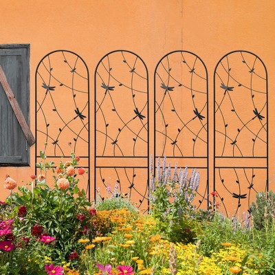 KTMBDW Rustic Iron Arch Decoration Garden Trellis, Rustproof Metal Trellis for Supporting Climbing Plants, Roses, Vines, Black