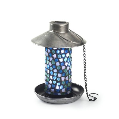 Smart Solar Adelie Mosaic Glass Solar Bird Feeder - Pewter