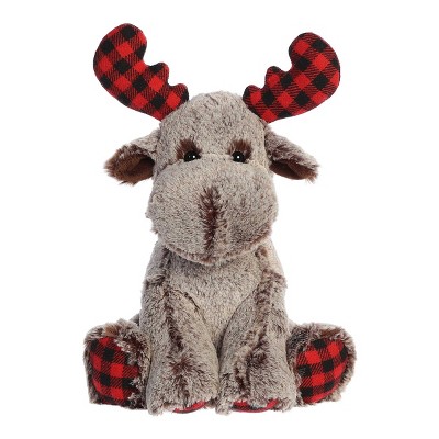 Aurora Medium Buffalo Plaid Moose Holiday Festive Stuffed Animal Brown 11"