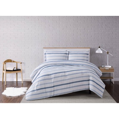 Waffle Stripe Comforter Set Blue/White - Truly Soft