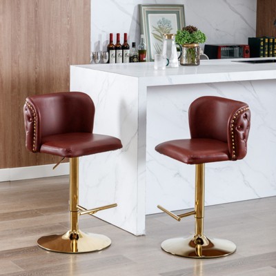 FONTOI 2PCS Swivel Bar Stools for Kitchen Island, Height Adjustable Barstools, Bar Chairs with Footrest & Back, Burgundy, 19"*42.9"*18.1"