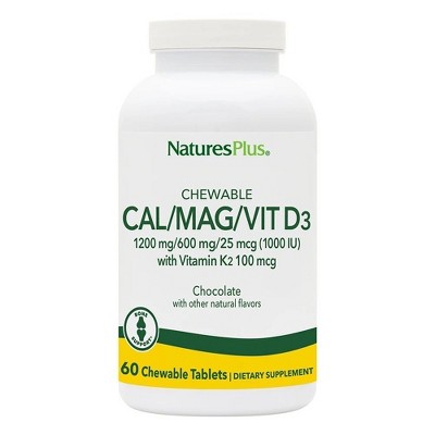 Cal Mag Vit D3 with Vit K2 Chocolate by Nature's Plus  -  60 Chewable
