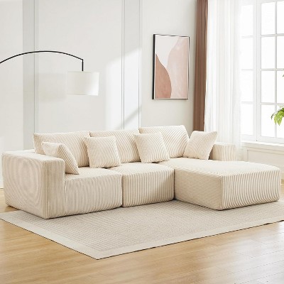 Sectional Couch Sofa, 108" Cloud Modular Modern L-Shaped Sofa with Chaise Lounge, Plush Corduroy Fabric, Sleeper Sofa, No Assembly Required