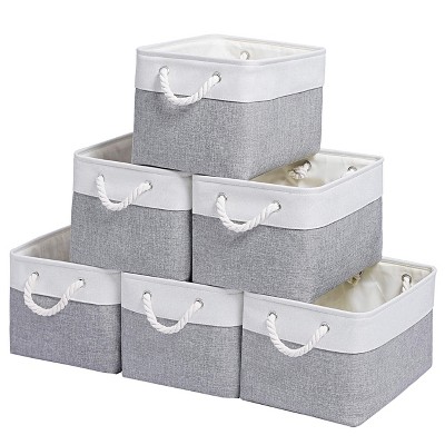Aoibox 15x11x9.5 Inch Large Foldable Storage Baskets for Shelves Decorative Cloth Organizer Boxes White Gray 6 Pack