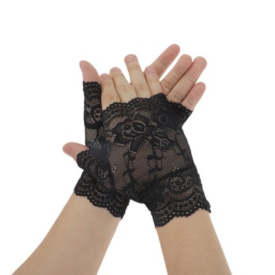 Unique Bargains Women's Floral Thin Sunblock Fingerless Gloves 1 Pair
