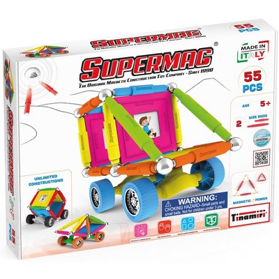 Tinamiri Supermag - Wheels 55 - Magnetic Building Set, Educational construction fun, 55 piece set, Magnet Toys, 0661
