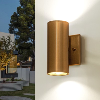 LLHZSY 2-Light 7" Modern Industrial LED Outdoor Wall Light Fixture-Gold-3000K Warm Light