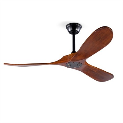 52 Inch Solid Wood Ceiling Fan With Remote, Modern Farmhouse Ceiling Fan With Reversible DC Motor For Bedroom, Living Room Study Room