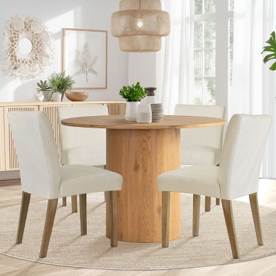 5-Piece Round Dining Table Set & 4 Upholstered Chairs, Modern Wood Pedestal Table Set for Kitchen, Breakfast Nook or Dining Room-Maison Boucle