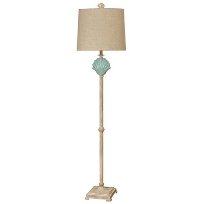 65" Seashell Ceramic Floor Lamp Beige/Blue - StyleCraft: UL Listed, Linen Shade, Adjustable Head Tilt