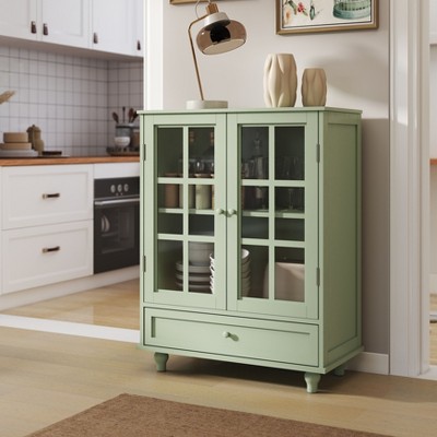 Kumasinova 28"W x36"H Buffet Sideboard with Glass Doors,Modern Pantry & China Display Cabinet with Drawer,Space-Saving Cupboard,40lbs Per Shelf