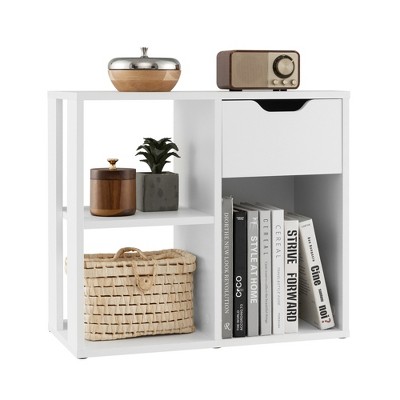 Costway 1/2 PCS 3-Cube Bookcase Organizer with 2-tier Wooden Storage Shelf & Pull-out Drawer Black/White
