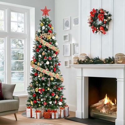 6FT Pencil Christmas Tree,Artificial Pre-Lit Slim Christmas Tree,Realistic Xmas Tree Artificial Holiday Decoration for Indoor and Outdoor Use