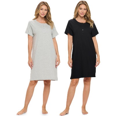 Casual Nights Women's Henley Nightshirts Set of 2, Floral Short Sleeve Nightgowns & Solid Sleepwear Shirt