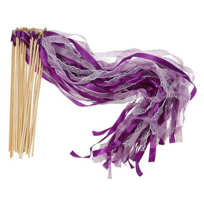 Unique Bargains Party Favor Wooden Handle Lace Ribbon Sticks Fairy Wands 25 Pcs