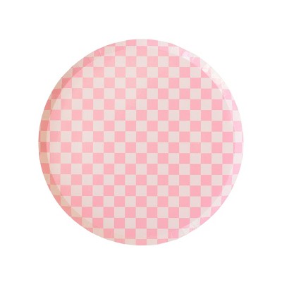 Jollity & Co. - Check It! Tickle Me Pink Dessert Plates - Pack of 8 Paper Plates