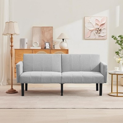 75.5” Adjustable Sofa Bed – 3-Position Recliner with Off-Floor Design for Small Spaces (Gray/Green)