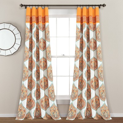 2pk 52"x84" Light Filtering Harley Curtain Panels Orange - Lush Décor: Modern Damask, 84 Inches, Rod Pocket
