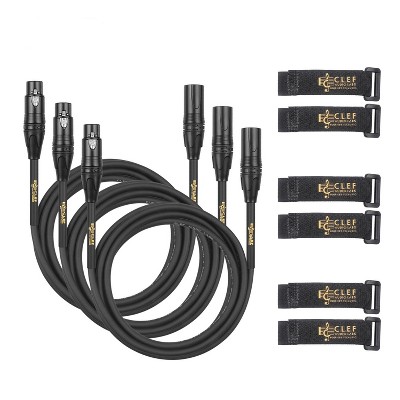 Clef Audio Labs XLR Male to XLR Female, Black Zinc Alloy Shell/PVC Jacket - 12FT - 3PK