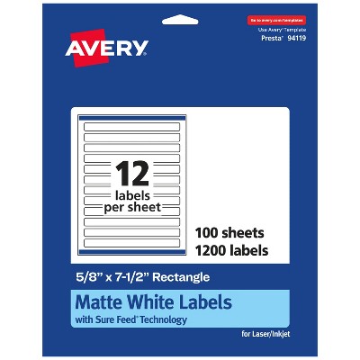Avery Matte White Rectangle Labels with Sure Feed, 5/8" x 7-1/2"
