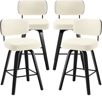 Bekrvio Swivel Bar Height Stools, 26" Faux Leather Upholstered Barstools with Back - Black Wood Frame, Tall Kitchen Counter Bar Stools