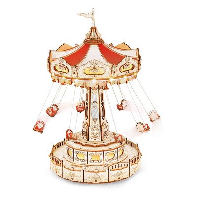 Hands Craft Electro Mechanical Wooden Puzzle Swing Ride: 3D Miniature Kit, Craft Activity, Requires 3 AAA Batteries