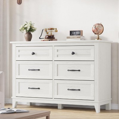 6 Drawers Chest, 47 Inch Wide Dresser with Separate Storage Wide Drawers for Living Room, Bedroom White