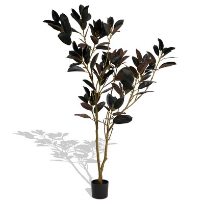 NAYSAYE Planter Artificial Rubber Tree Faux Plant for Indoor Outdoor Garden Decoration, Purple Black, 31.5"*31.5"*70.8"