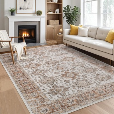 Soft Vintage Distressed Low Pile Washable Large Area Rugs Indoor Floor Carpet for Living Room Bedroom