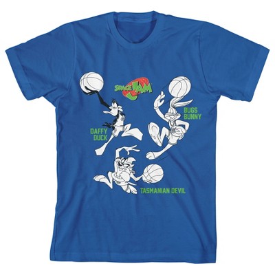 Space Jam Daffy Bugs and Taz Basketball Match Boy's Royal Blue T-shirt