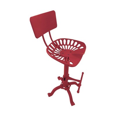Carolina Living August Tractor Seat Counter Height Barstool with Back Red: Farmhouse Style, Iron, Adjustable 22"-33"