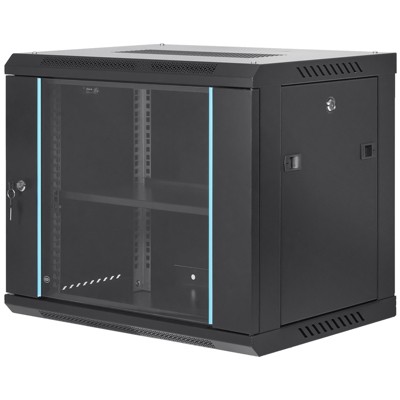 VEVOR 9U Wall-Mounted Server Network Cabinet, 15.5'' Depth, Secure Rack Enclosure, Supports up to 200 lbs, Features Lockable Glass Door