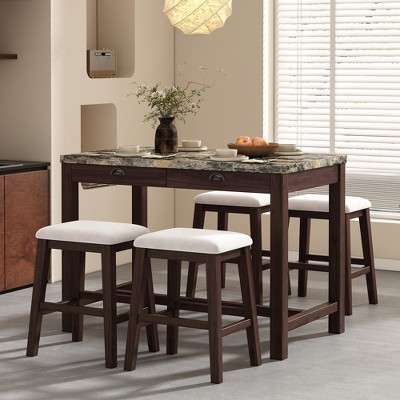 KTMBDW 5-Piece Dining Table Set for 4, Kitchen Table with 4 Upholstered Chairs and 2 Drawers, Space-Saving, Modern Table Set for Dining Room