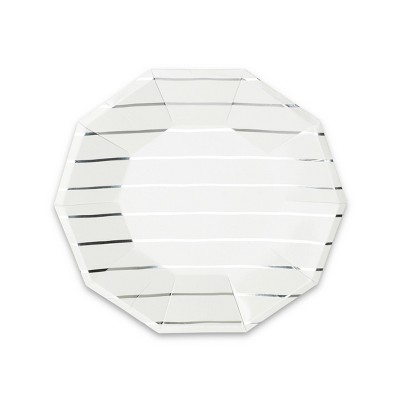 Daydream Society - Silver Frenchie Striped Small Plates - Pack of 8 Paper Plates