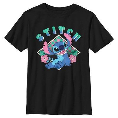 Boy's Lilo & Stitch Distressed Checkerboard Stitch T-Shirt