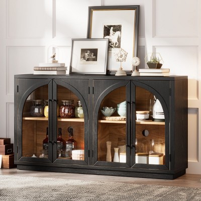 4-Door Large Storage Sideboard Buffet Cabinet With Glass Doors, Arched Cabinet With Adjustable Shelves, Accent Cabinets Modern-Cuddlewood