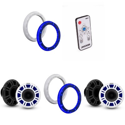 Kicker (2 Pair ) 48KMXL84 8" LED Horn-Loaded Marine Speakers & 51KLSR88 - 8.8-Inch to 8-Inch LED Adapter Rings & LED Remote Bundle