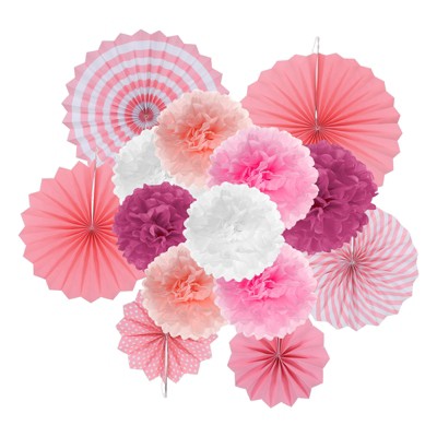 Unique Bargains Paper Decorative Round Pattern Party Decorative Folding Fans