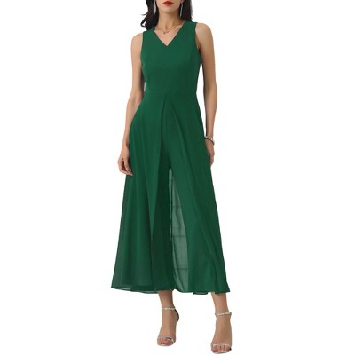INSPIRE CHIC Women's V-neck Sleeveless Wide Leg Chiffon Cocktail Jumpsuits